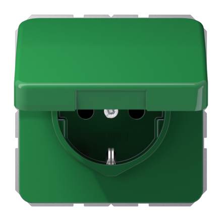 Jung CD1520BFKLGN SCHUKO socket, 16 A 250 V ~, hinged cover, thermoplastic, CD series, green (for SV)