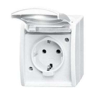 Busch-Jaeger 20 EWN-54 SCHUKO® socket, with hinged cover and labelling field alpine white