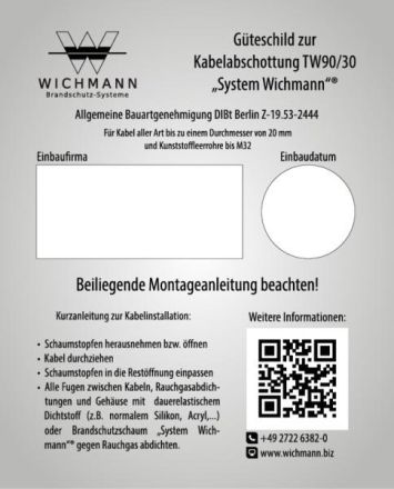 Wichmann 00100102-TW90/30-20 TW90/30, set of 20 identification plates