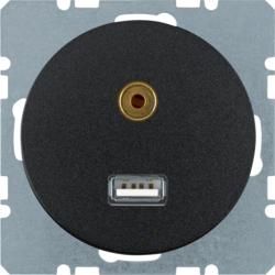 Berker 3315392045 USB/3.5 mm audio socket black, glossy Berker R.1/R.3