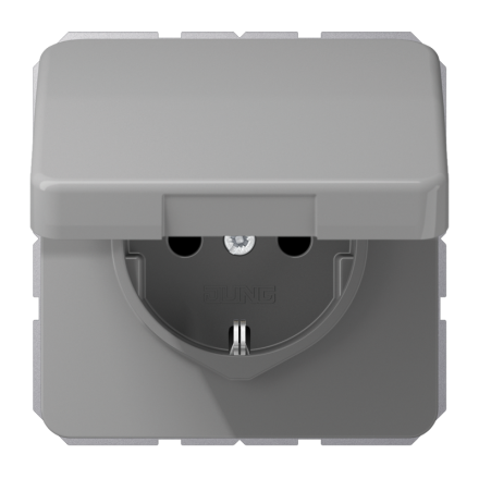 Jung CD1520BFKLGR SCHUKO socket, 16 A 250 V ~, hinged cover, thermoplastic, CD series, grey
