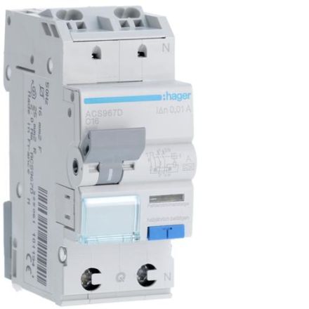 Hager ACS967D residual current circuit breaker 1P+N 127V 6kA C-16A 10mA Type A QC