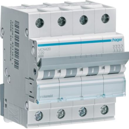 Hager MCN420 circuit breaker 4-pole C20A 6kA 4M