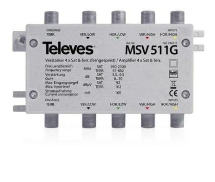 Televes 746111 MSV511G 4 x SAT+1xterr. 5-9.5dBterr. Amplifier