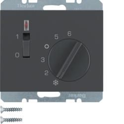 Berker 20307106 Temperature controller with opener, central piece, rocker switch and LED anthracite, matt