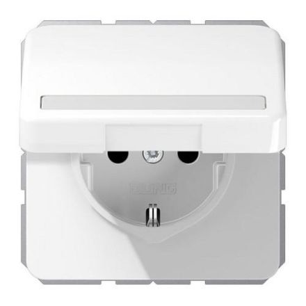 Jung CD1520BFNAKLWW SCHUKO socket, 16 A 250 V ~, with label field, integrated increased contact protection, SAFETY+, hinged lid, thermoplastic, CD series, alpine white