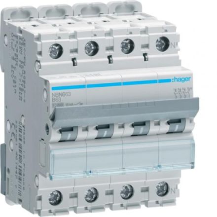 Hager NBN663 miniature circuit breaker 3-pole +N B63A 10kA 4M