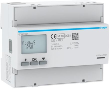 Hager ECR310D 3phase. direct 125A 6M MODBUS MID energy meter