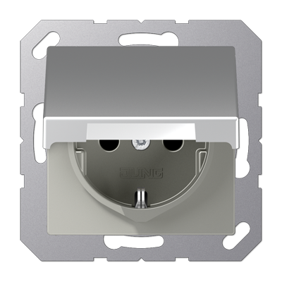 Jung A1520NBFKLAL SCHUKO socket, 16 A 250 V ~, without claws, hinged cover, thermoplastic painted, series A, aluminum