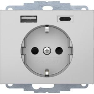 Berker 48047003 USB AC Kx aluminum matt lacquered socket SCHUKO