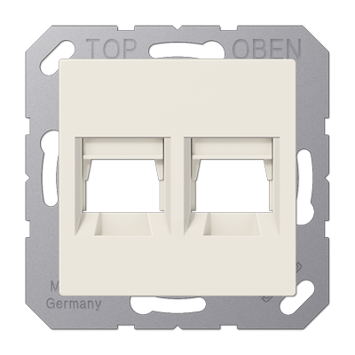 Jung A1569-2AT cover (latched) for modular jack sockets 2-way, Avaya, without label field, thermoplastic, AS series, white