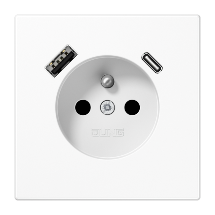 Jung LS1520F-15CAWW socket, French/Belgian system 16 A 250 V ~, with USB charger 1 x type A + 1 x type C, integrated increased contact protection, SAFETY+, series
