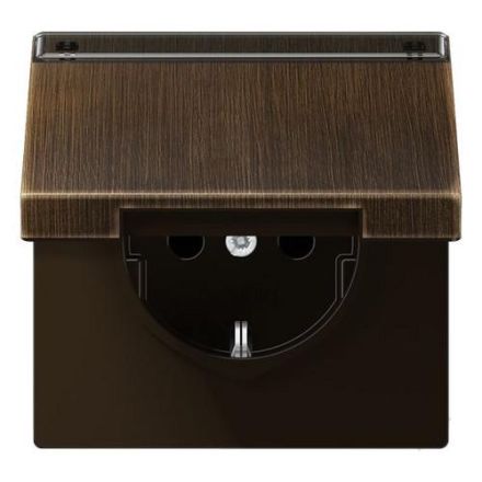 Jung ME1520NAKLAT SCHUKO socket, 16 A 250 V ~, with label field, integrated increased contact protection, SAFETY+, hinged cover, brass, LS series, antique brass