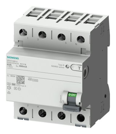 Siemens 5SV3746-5 4-pole type B 63A 500mA 400V residual current circuit breaker