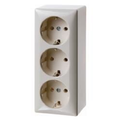 Berker 4040 3-way socket SCHUKO white, glossy surface-mounted