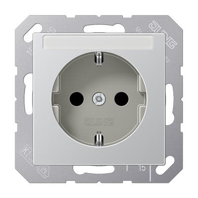 Jung A1520BFNAAL SCHUKO socket, 16 A 250 V ~, with label field, thermoplastic painted, series A, aluminum