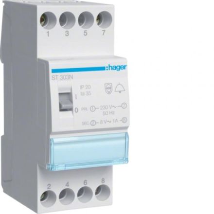 Hager ST303N transformer 8VA 230/8V with switch