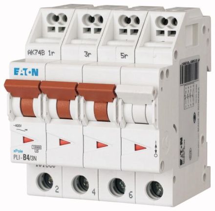 Eaton PLI-D4/3N miniature circuit breaker, 4A, 3p+N, D-Char, 101344