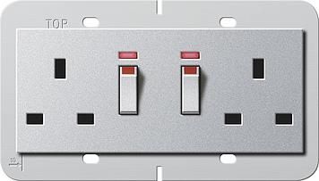 Gira 278426 double socket BS 13A switchable contact system 55 BS 80 color aluminum