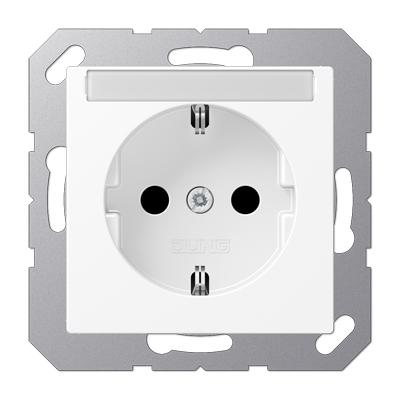 Jung A1520BFKINAWWM SCHUKO socket, 16 A 250 V ~, with label field, integrated increased contact protection, SAFETY+, thermoplastic painted, series A, snow white matt