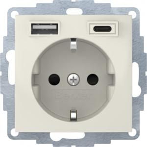 Berker 48048982 USB AC S.1 white glossy socket SCHUKO