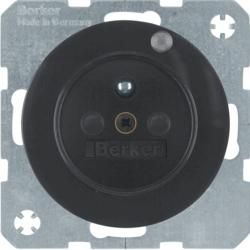Berker 6765092045 socket with protective contact pin and control LED black, glossy Berker R.1/R
