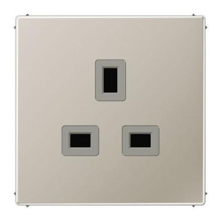 Jung ES3521 socket, 13 A 250 V ~, screw terminals BS 1363-1, 4 mm2, without claws, integrated increased contact protection, SAFETY+, LS series, stainless steel