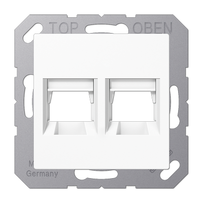 Jung A1569-2ATWW cover (latched) for modular jack sockets 2-way, Avaya, without label field, thermoplastic, AS/A series, alpine white
