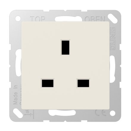 Jung A3521 socket, 13 A 250 V ~, screw terminals BS 1363-1, 4 mm2, without claws, integrated increased contact protection, SAFETY+, Duroplast, AS series, white