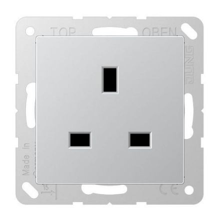 Jung A3521AL socket, 13 A 250 V ~, screw terminals BS 1363-1, 4 mm2, without claws, integrated increased contact protection, SAFETY+, Series A, aluminum