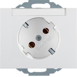 Berker 47287109 SCHUKO socket 45° with label field polar white, glossy Berker K.1