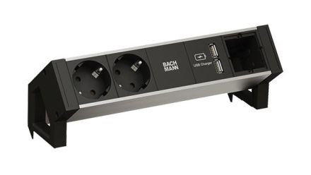 Bachmann 937.001 DESK2 ALU BLACK 2x 1xCM 1xUSB Charger