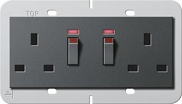 Gira 278428 double socket BS 13A switchable contact System 55 BS 80 anthracite