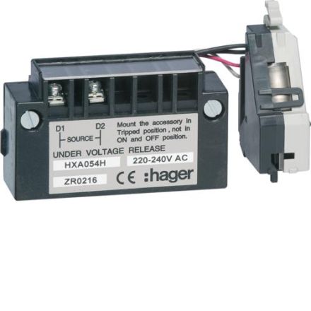 Hager HXA054H undervoltage release time v. x160-250 220-240VAC
