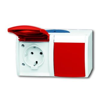 Busch-Jaeger 20/2 EW/DVN-53 SCHUKO® socket, 2-way, with red hinged covers grey/blue-green