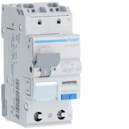 Hager ADS967D residual current circuit breaker 1P+N 127V 6kA C-16A 30mA Type A QC