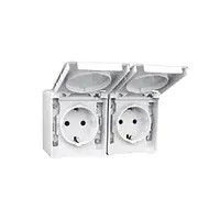 EFAPEL TWO EARTH SOCKETS (SKO) DOUB HORIZ BASE WHITE
