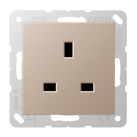 Jung A3521CH socket, 13 A 250 V ~, screw terminals BS 1363-1, 4 mm2, without claws, integrated increased contact protection, SAFETY+, Series A, champagne