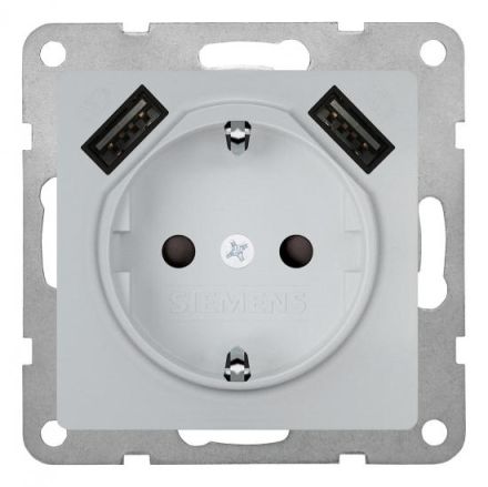 Siemens 5UB1970-0AM01 Delta 2x USB charger aluminum metallic socket SCHUKO