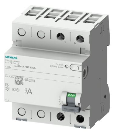 Siemens 5SV3324-6KK60 2-p. Type A In:40A 30mA 6mA DC Un AC:230V residual current circuit breaker
