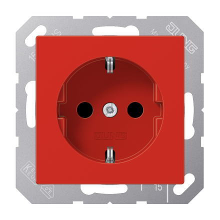 Jung A1520BFKIRT SCHUKO socket, 16 A 250 V ~, integrated increased contact protection, SAFETY+, thermoplastic, AS/A series, red