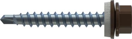 Reisser 005164S021-04803502-37 drilling screws Farm S, hexagon, DS 14 mm, 4.8 x 35/30, steel, galvanized, blue pass., pack of 100, RAL 8014, sepia brown, head painted