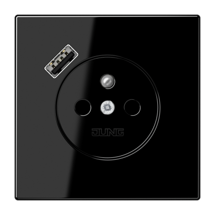 Jung LS1520F-18ASW socket, French/Belgian system 16 A 250 V ~, with USB charger 1 x type A, integrated increased contact protection, SAFETY+, LS series, black
