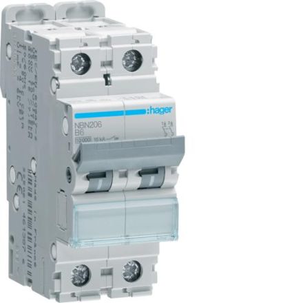 Hager NBN206 circuit breaker 2-pole B6A 10kA 2M