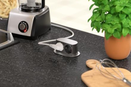 HPF PICCOLINO.ED retractable power socket unit, stainless steel colour, stainless steel