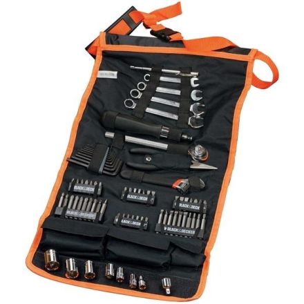 Black & Decker A7063-QZ BLACK+DECKER mechanic set with roll bag, 76 pieces, tool set