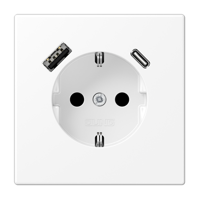 Jung LS1520-15CAWWM SCHUKO socket 16 A 250 V ~, with USB charger 1 x type A + 1 x type C, integrated increased contact protection, SAFETY+, LS series, snow white matt