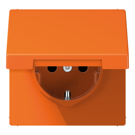 Jung LS1520BFKIKLO SCHUKO socket, 16 A 250 V ~, integrated increased contact protection, SAFETY+, hinged lid, thermoplastic, LS series, orange (for ZSV)
