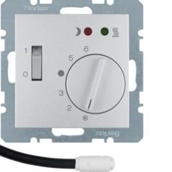 Berker 20341404 Floor temperature controller with closer, central piece, rocker switch, aluminum, matt Be