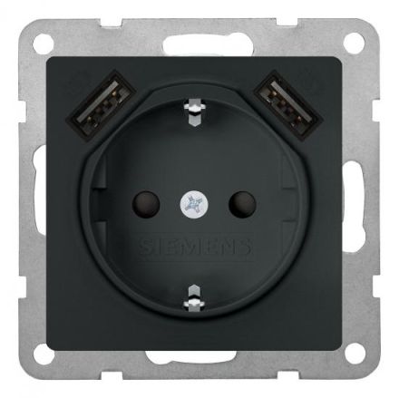 Siemens 5UB1970-0CM01 DELTA 2x USB charger carbon metallic socket SCHUKO
